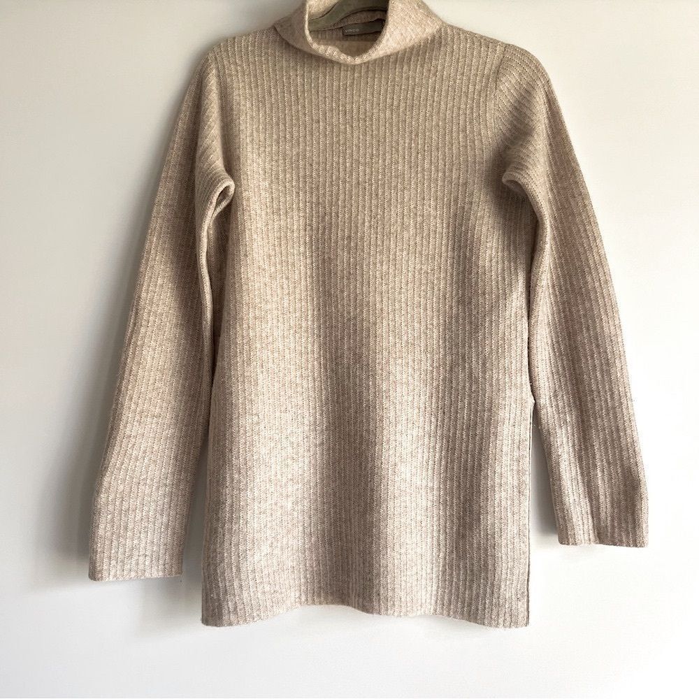 Vince Cashmere Ribbed Sweater in Tan Oatmeal Size XS